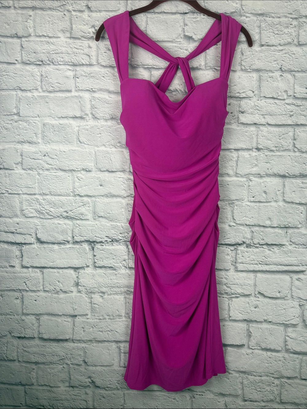 Laundry By Shelli Segal Fuchsia Ruched Midi Dress Size 4